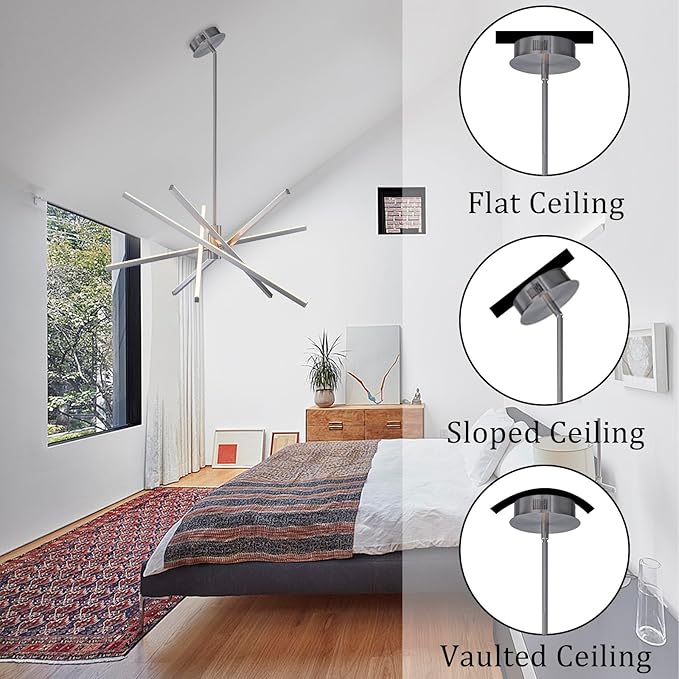 Y'INSP Modern Sputnik Chandeliers 45W LED Brushed Nickel Sputnik Light Fixture Linear Chandelier Light 5 Lights Pendant Light for Dining Room Foyer Kitchen Island Bedroom Living Room