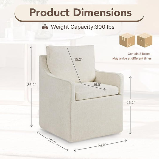 Upholstered Dining Chairs Set of 2, Modern Dining Room Chairs with Casters & Washable Cover, Rolling Accent Chair with Hidden Storage for Kitchen, Farmhouse, Living Room, Beige, 2 Box