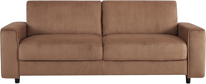 AC Pacific Derek 2 Piece Modern Corduroy Couches for Living Room, Tufted Sofas with Plush Upholstery, High-Density Foam, Sleek Black Legs, Durable Wooden Frame, Sofa and Loveseat Set, Brown