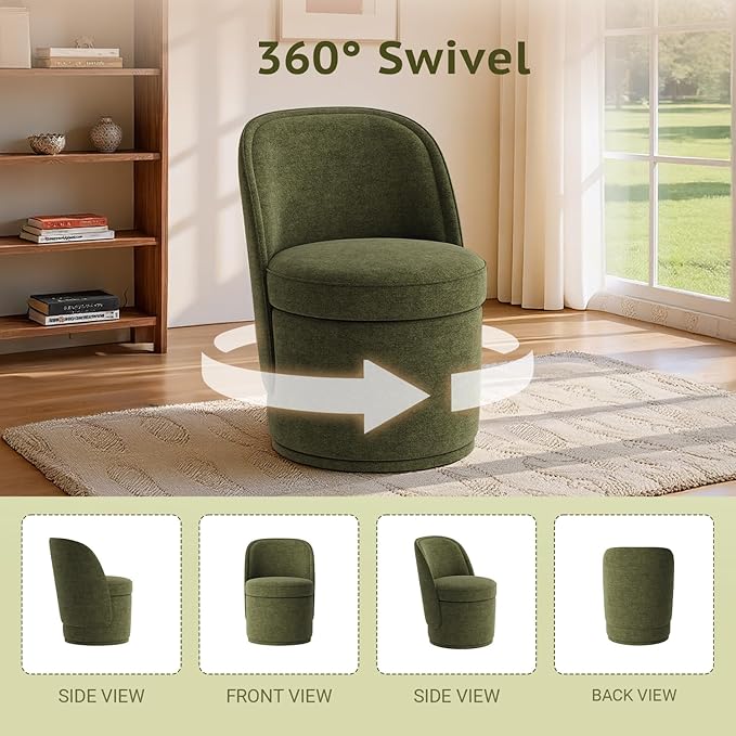 Swivel Accent Chair Set of 2, 360° Swivel Round Chair with Hidden Storage, Modern Small Barrel Armchair for Living Room/Bedroom, Green