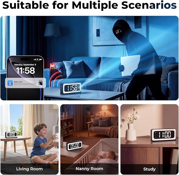 2K Clock Camera, 5G & 2.4G WiFi Indoor Pet Baby Nanny Cameras with Alarm for Home Security, Full Color Night Vision, Human Motion Detection, Local SD Storage