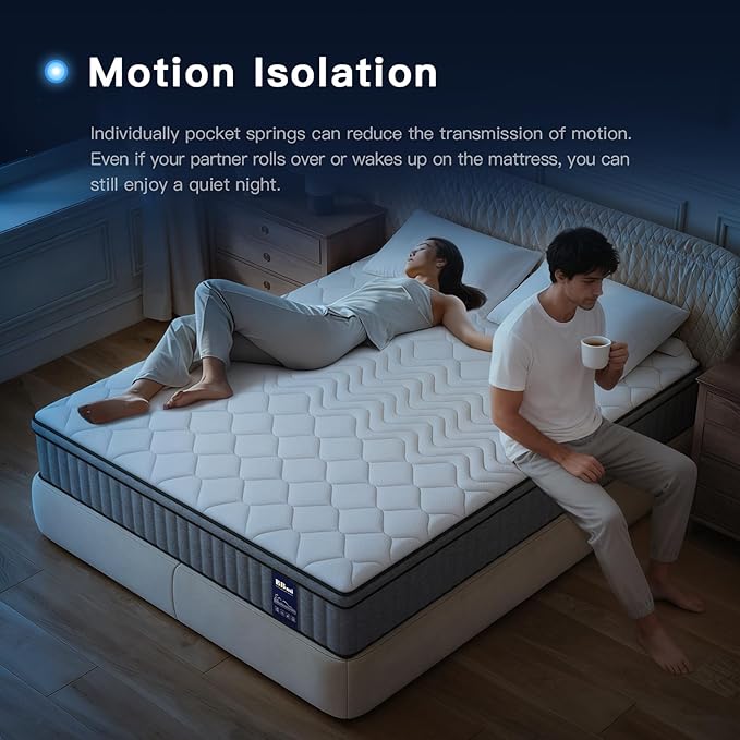 BBMI King Mattress in a Box, Medium Firm 12 Inch King Mattress with Extra Lumbar Support, Hybrid Mattresses with Gel Memory Foam and Pocket Springs, Strong Edge Support, Pressure Relief