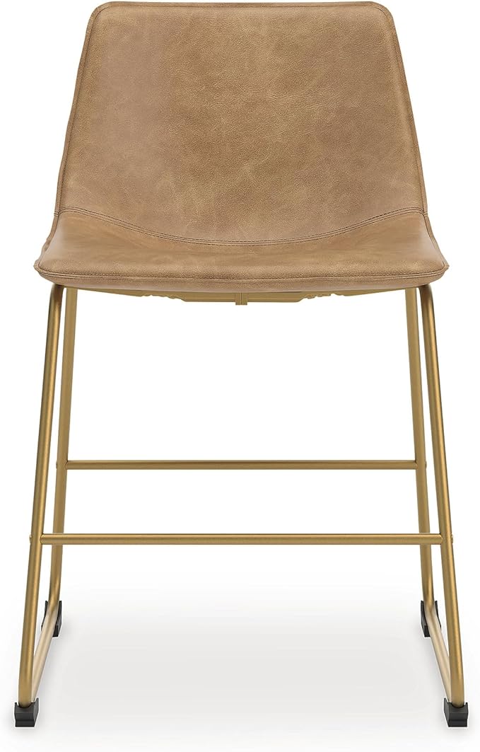 Signature Design by Ashley Lexadine Contemporary Upholstered Faux Leather Dining Chair, Set of 2, Light Brown & Gold