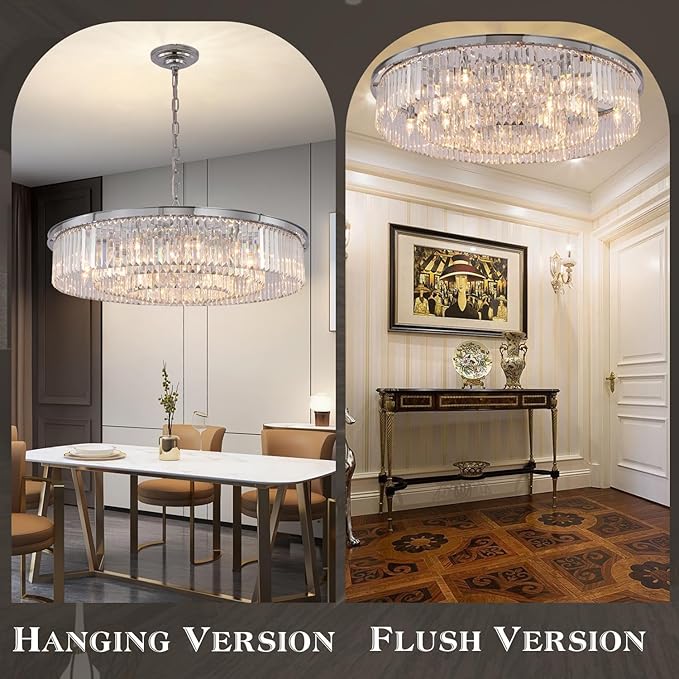 Large Crystal Chandelier Modern Luxury Pendant Ceiling Lights Fixture for Dining Living Room 18-Lights 3-Tier Raindrop Chandeliers Lighting (Chrome, Dia 39 Inch)
