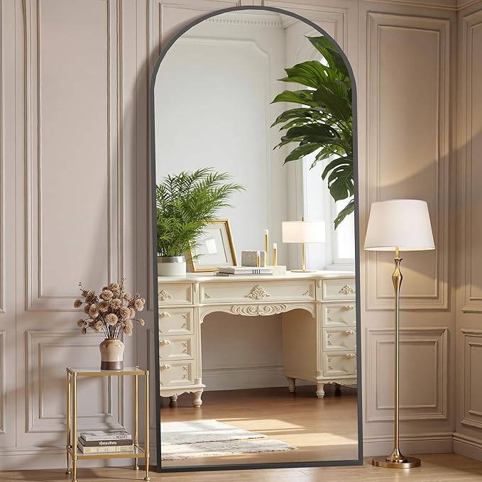 OLIXIS Arched Full Length Mirror for Bedroom, 68"x26" Full Body Mirror with Stand, Hanging or Leaning for Wall, Aluminum Alloy Thin Frame Floor Standing for Living Room, Long, Black