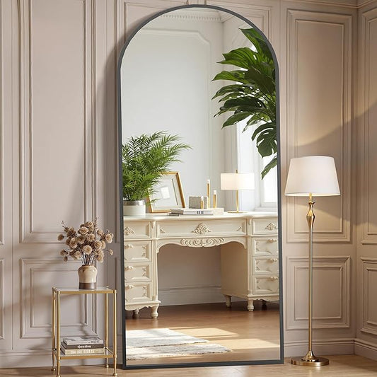 OLIXIS Arched Full Length Mirror for Bedroom, 68"x26" Full Body Mirror with Stand, Hanging or Leaning for Wall, Aluminum Alloy Thin Frame Floor Standing for Living Room, Long, Black