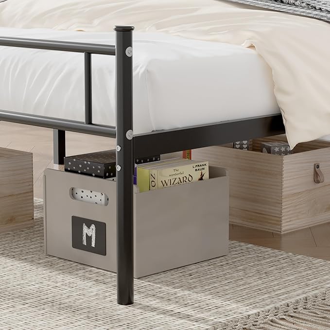 VECELO 14 Inch Twin Size Metal Platform Bed Frame with Headboard and Footboard, Heavy Duty Mattress Foundation with Steel Slats Support, No Box Spring Needed, Black