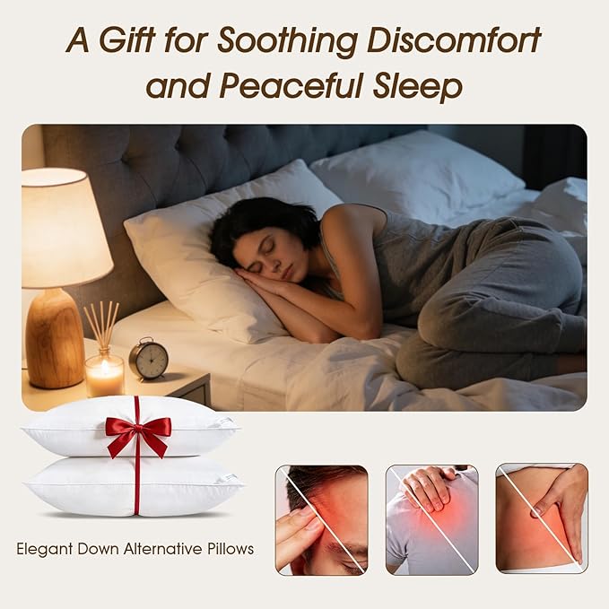downluxe Down Alternative Pillows Queen Size Set of 2 - Hotel Collection Soft Bed Pillows for Sleeping, Perfect for Side, Back and Stomach Sleepers, 20 X 28
