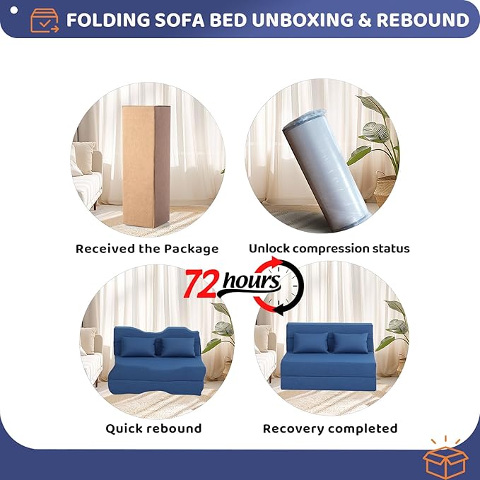 Fvkind Folding Sofa Bed, Foldable Sleeper Chair with Pillow, Convertible Fold Out Chair Bed with Washable Cover, Foldable Mattress for Living Room, Bedroom, Guest Room, Standard Size, Blue