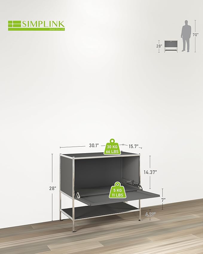 Metal Sidetable with Flap Door, 27.5" Height - DIY Modern Furnishing for Home, Office, Foyer, Bedroom - Night Stand, Book Shelf, Bookshelf, Cube Storage Organizer, Bedside Table (Grey)