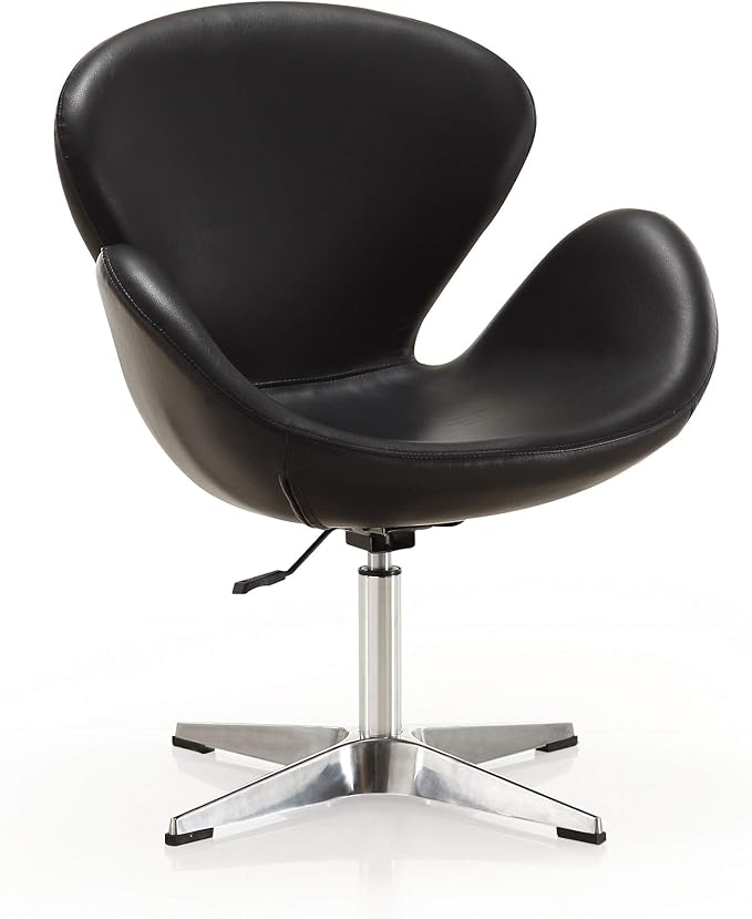Manhattan Comfort Raspberry Adjustable Swivel Accent Chair with 360° Turn, Polished Chrome Base, Modern Retro Design, Versatile Seat Ideal for Any Room, Set of 2, Black