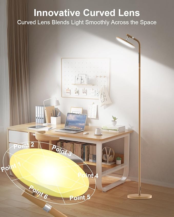 LED Floor Lamp, 32W Super Bright Standing Lamp with Remote Control, Modern Dimmable 69" Torchiere Tall Lamp, 350°Rotating Head Reading Floor Lamp for Living Room, Bedroom, Office, Brown