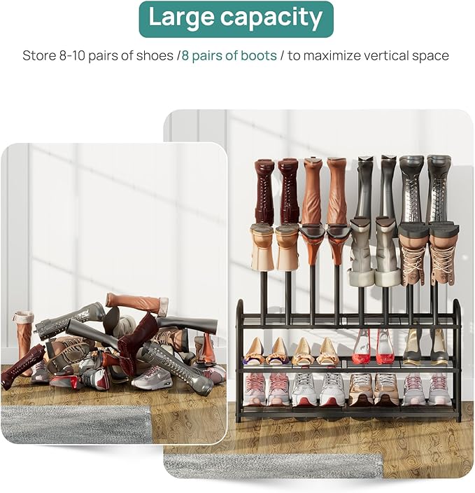 Tall Boot Rack, Long Boot Rack Organiser, Tall Boots with Shoe Rack for Closet, 3-Tier Shoe Shelf Storage Organiser for Entryway