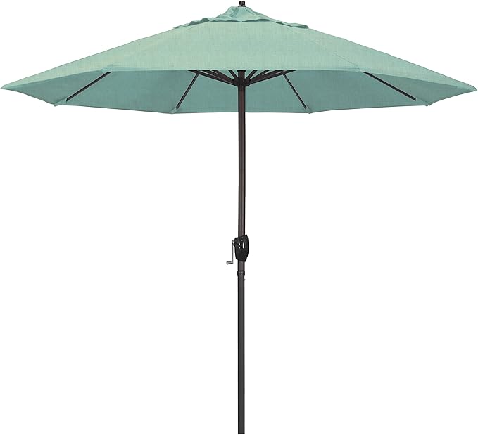 California Umbrella 12-Year Protection 9-Ft Outdoor Patio Umbrella, Sunbrella Fade-Resistant Acrylic Fabric, Auto Tilt and Crank, Heavy-Duty Aluminum Frame/ Reinforced Ribs, Bronze Pole, Spectrum Mist