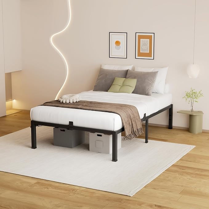 18 Inches Twin Bed Frames, Heavy Duty Metal Platform Bed Frame with Mattress Slide Stopper - Easy Assembly | Noise Free Bedframes | No Box Spring Needed