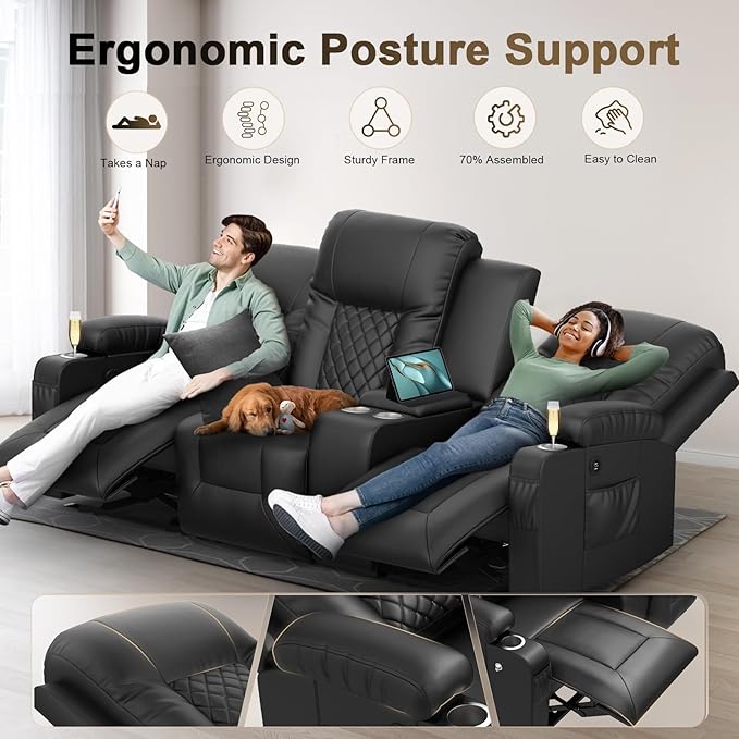 YONISEE Modern Recliner Sofa Set - 3 Seat Sofa & 2PC Swivel Recliner Chairs with Heat & Massage for Living Room (3+1+1)