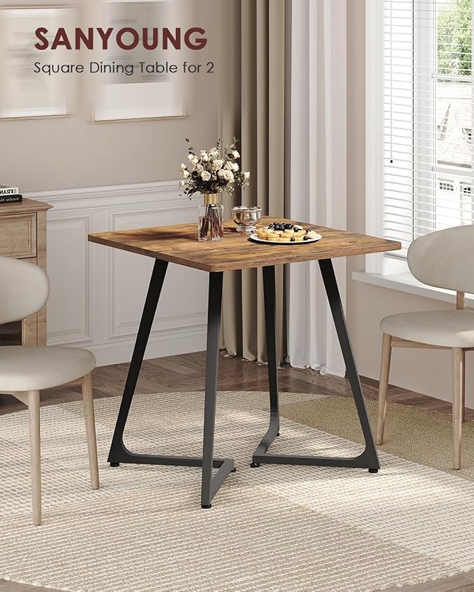 Dining Table, Small Square Dining Table for 2 People, 29.5" Farmhouse Kitchen Table for Small Space, Dining Room, Living Room, with Wood Legs, Rustic Brown and Black