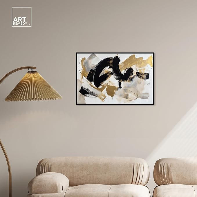 Art Remedy Moved Abstraction Canvas Modern Black White Abstract Wall Art, Black Frame, 30" x 20"
