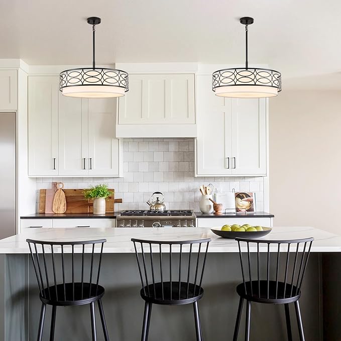 ALISADABOY Drum Chandeliers for Dining Room 21.65’’ Inch Modern Farmhouse Black Chandelier 5 Light Contemporary Hanging Pendant Light Fixture for Living Room Kitchen Island Foyer Entryway Stairway