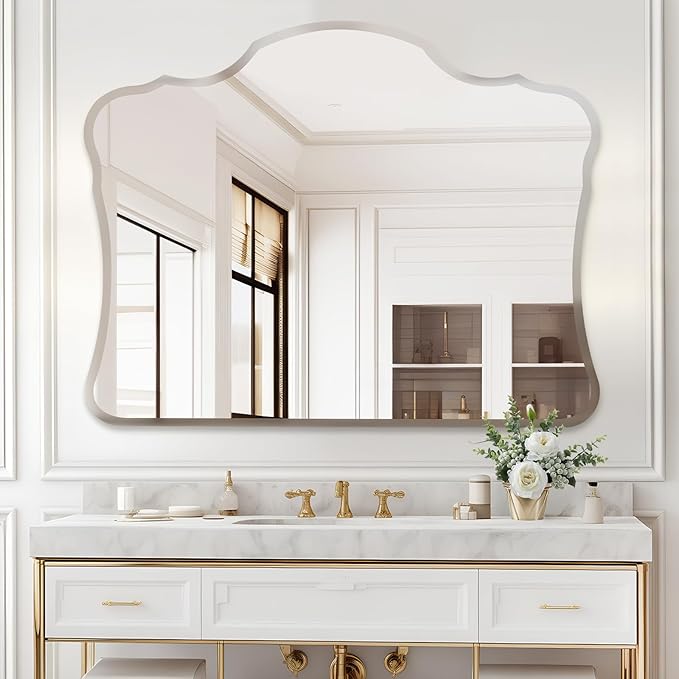 Muzilife 28 x 22 Frameless Cloud-Shape Wall Mount Mirror Bathroom Wall Decor Luxury Vanity Mirror for Bedroom Livingroom Dining Room Entryway Hallway