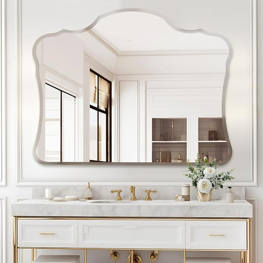 Muzilife 28 x 22 Frameless Cloud-Shape Wall Mount Mirror Bathroom Wall Decor Luxury Vanity Mirror for Bedroom Livingroom Dining Room Entryway Hallway