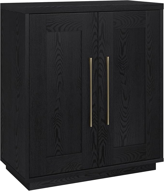 Henn&Hart 28" Accent Cabinet, Modern Sideboard Buffet Cabinet with 2 Panel Doors, an Adjustable Shelf and Cable Management Cut-Out for Living Room, Dining Room, Bedroom or Entryway, Black Grain