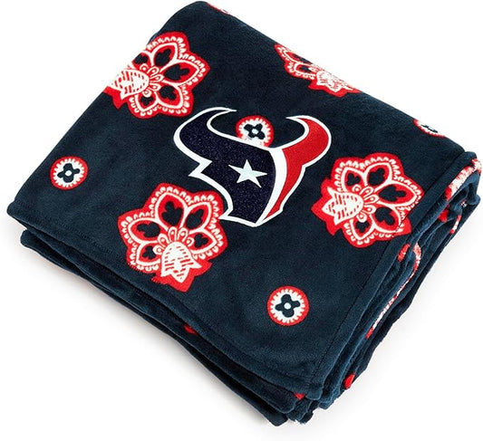 Vera Bradley Women's Fleece NFL Oversized Throw Blanket (Multiple Teams Available), Houstontexansonnavy/Redbandana, One Size