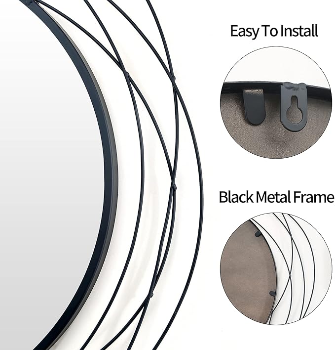 Round Wall Mirror - 26.8" Large Black Circle Mirror for Wall with Art Decorative Durable Metal Frame, Modern Hanging Mirror for Bathroom Over Sink, Bedroom, Entryway, Vanity or Living Room