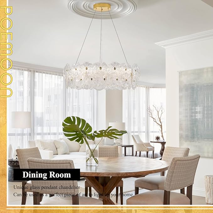 30" Luxury Glass LED Chandelier Modern Gold Dimmable 3000-6500K Large Lotus Leaf Chandeliers Light with Remote Control Contemporary for High Ceiling Living Dining Room Foyer Kitchen Entryway