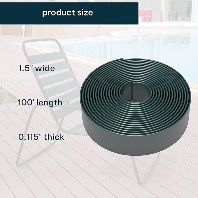 KOMORAX 100ft Long 1.5" Wide Vinyl Chair Strapping. Repair & Replacement Matte Finish. for Patio Outdoor Lawn Garden Durable Attractive (Dark Green)
