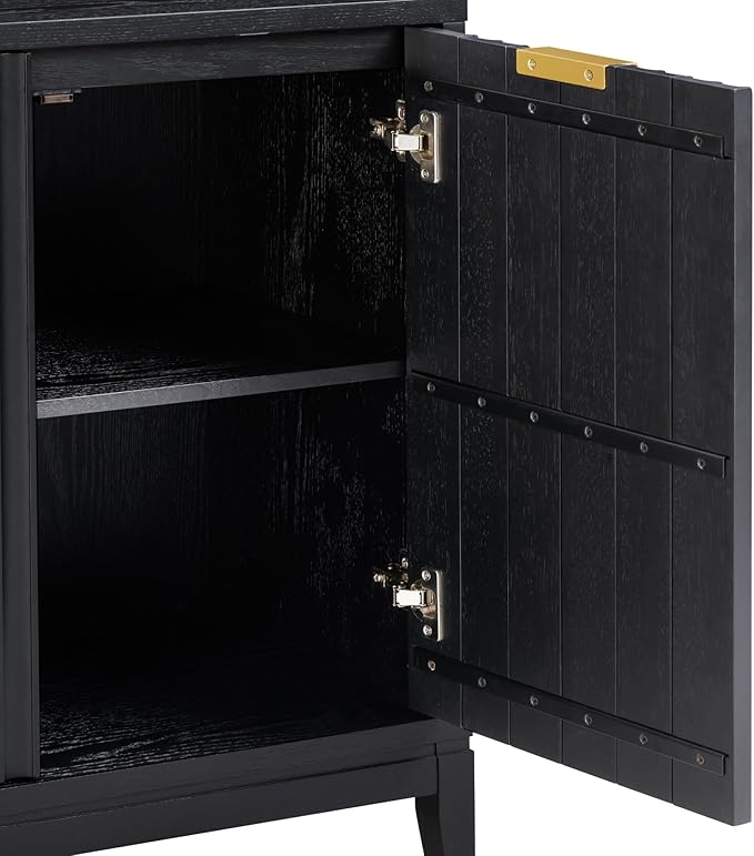Nathan James Jasper Modern Sideboard, TV Stand with Fluted Doors, Accent Storage for Kitchen or Living Room, Black Oak, Set of 2