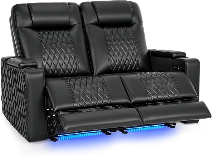 MCombo 65" Zero Gravity Oversized Power Reclining Loveseat with Adjustable Headrest for Living Room, Double Recliner Sofa with USB & Type C Port, Armrest Storage & LED Light HTS401SET