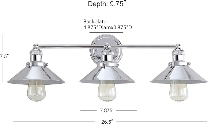 JONATHAN Y 7.88" Chrome 1-Light Industrial Farmhouse Metal Vanity Light Wall Sconce, Metal Shade for Bathroom Mirror, Kitchen, Entryway, LED Bulb Included (JYL7425A)