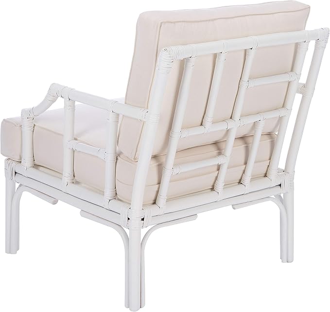 Safavieh Home Kazumi Coastal White Rattan Cushion Accent Chair (ACH6508A)