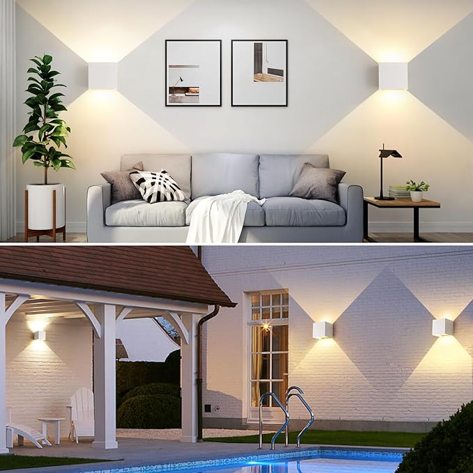White Wall Sconces Set of Two,3 Color Temperatures Hardwired Up and Down Outdoor Lights,15W Indoor Wall Sconce,4.33 Inch ETL Listed Exterior Wall Lights for Living Room Bedroom Hallway Porch 2 Pack