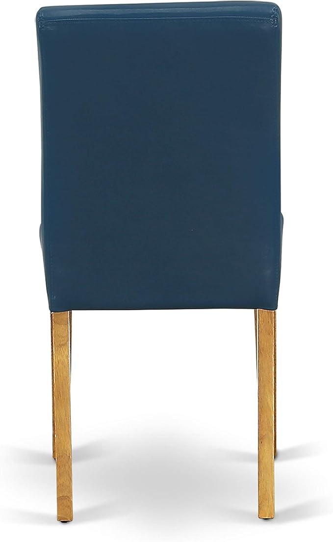 East West Furniture ANAB5-OAK-55 5 Piece Dining Room Table Set Includes a Round Kitchen Table with Pedestal and 4 Oasis Blue Faux Leather Upholstered Parson Chairs, 36x36 Inch, Oak