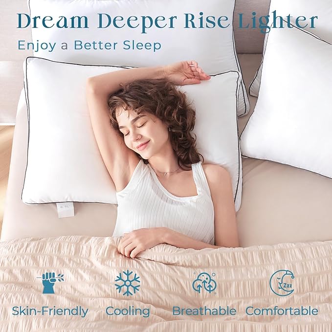 MUXHOMO Bed Pillows Standard Size Set of 2, Full Size Gusseted Bed Pillows for Side, Back, and Stomach Sleepers, Hotel Quality, Oeko-Tex Certified Fluffy Supportive Down Alternative Filling, 2 Pack