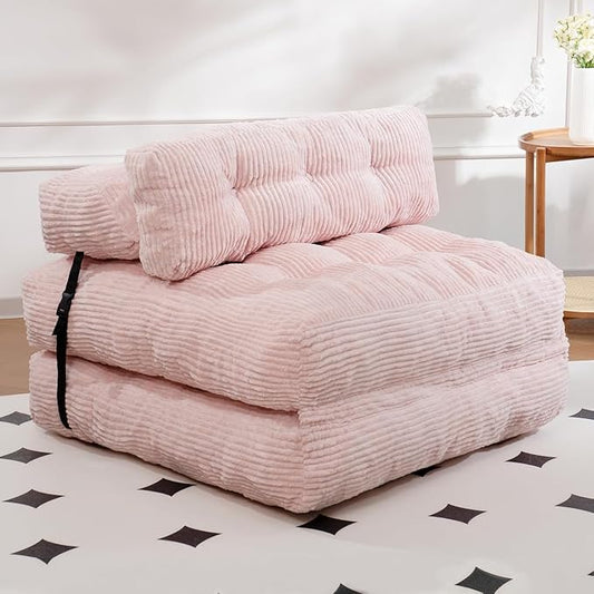 Folding Sofa Bed, Folding Chair Bed with Pillow, Convertible Lazy Sofa Bed with High-Density Support Foam, Fold Out Chair for Small Spaces Living Room Bedroom, Pink