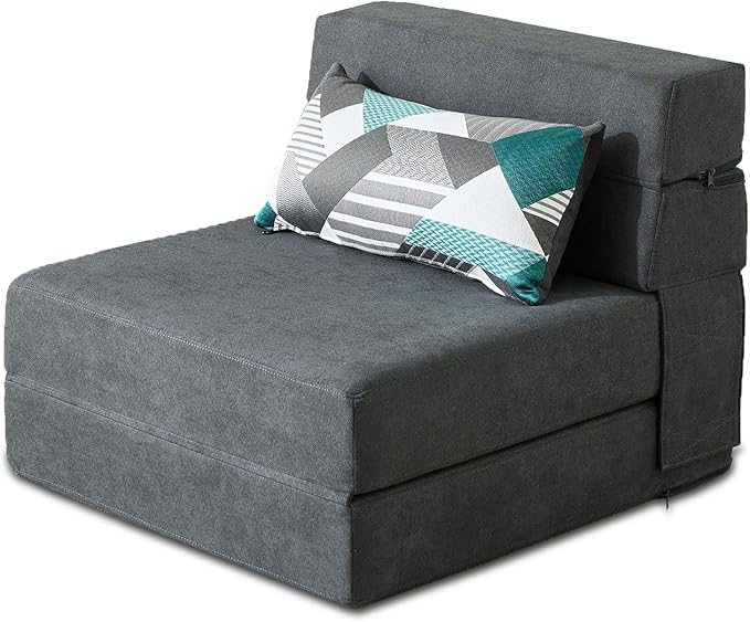 Nigoone Folding Sofa Bed Single Size with Pillow Memory Foam Convertible Sleeper Chair Floor Couch Futon Lazy for Living Room Home Office Guest Beds Apartment Upstairs Loft, Dark Gray