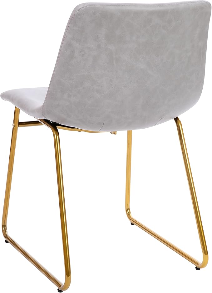 Taylor & Logan Butler 18 inch Dining Table Height Chair, Mid-Back Sled Base Dining Chair in Light Gray Faux Leather with Gold Frame, Set of 2