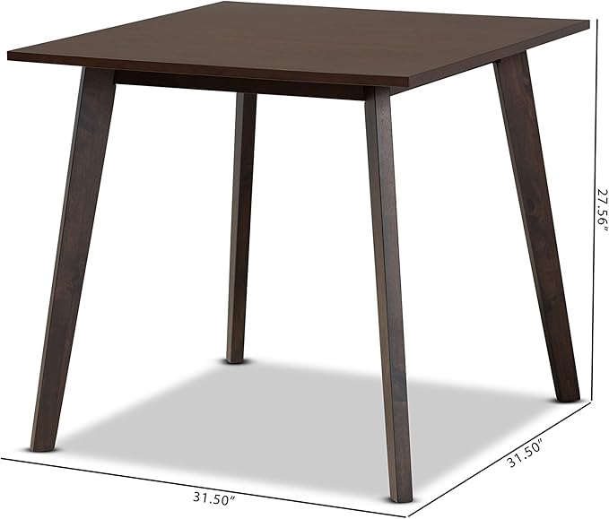 Baxton Studio Cavan Mid-Century Dining Table Dark Oak Brown Finished Square Wood Dining Table