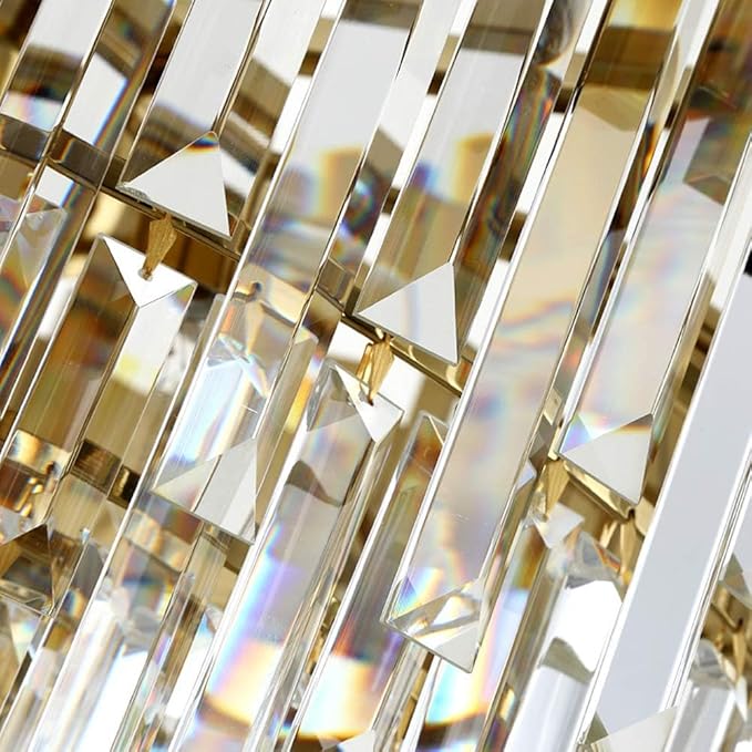 Modern Crystal Chandelier Lighting Round Gold Pendant Lights Fixture with Stainless Steel Shade Island Chandeliers Ceiling Dining Room Living Room Contemporary Kitchen Dimmable 12-Lights