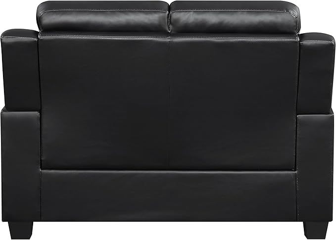 Coaster Home Furnishings - Finley - Leatherette - Upholstered Tufted Loveseat with Flared Armrest, and Tapered Legs - Living Room - Black - 506552