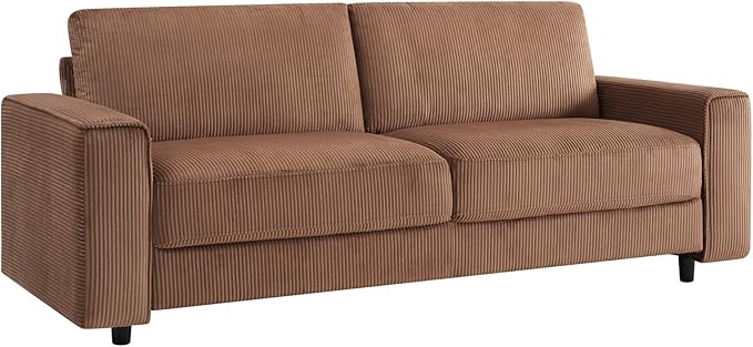 AC Pacific Derek 2 Piece Modern Corduroy Couches for Living Room, Tufted Sofas with Plush Upholstery, High-Density Foam, Sleek Black Legs, Durable Wooden Frame, Sofa and Loveseat Set, Brown