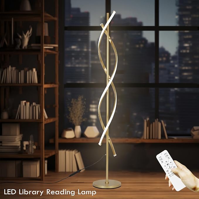 DNA 61" Tall Lamp with Dimmable Rmoete Control,Gold Spiral Beside Corner Modern Floor Lamp for Bedroom,3 Color Temperatures Lamp Standing Lamp for Living Room,Dining Room(Gold)