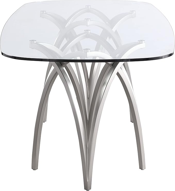 Meridian Furniture 554-T Madelyn Collection Modern | Contemporary Brushed Chrome Base Dining Table with 15MM Glass Thickness, 87" W x 39.5" D x 30" H, Silver