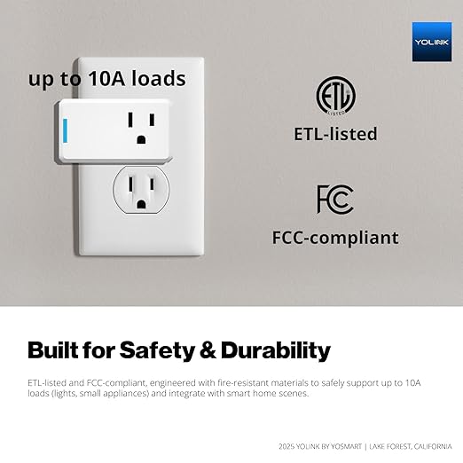 YoLink Plug Mini, Ultra-Compact Smart Outlet with Over-Temperature Protection & Precision Scheduling, 1/4 Mile LoRa Range, Alexa, Google Assistant Integration, Hub Included