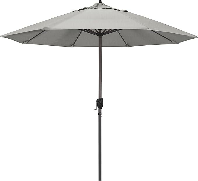 California Umbrella 12-Year Protection 9-Ft Outdoor Patio Umbrella, Sunbrella Fade-Resistant Acrylic Fabric, Auto Tilt and Crank, Heavy-Duty Aluminum Frame/ Reinforced Ribs, Bronze Pole, Granite