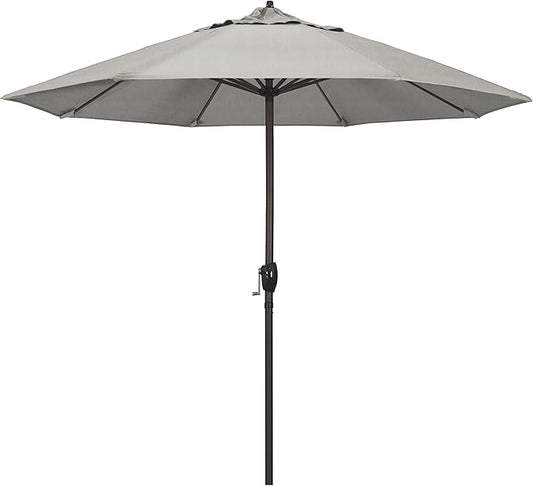 California Umbrella 12-Year Protection 9-Ft Outdoor Patio Umbrella, Sunbrella Fade-Resistant Acrylic Fabric, Auto Tilt and Crank, Heavy-Duty Aluminum Frame/ Reinforced Ribs, Bronze Pole, Granite