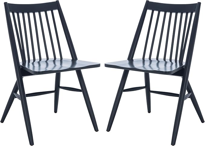 SAFAVIEH Home Collection Wren Dark Grey Windsor Spindle Solid Wood Dining Chair Set of 2 (Fully Assembled)